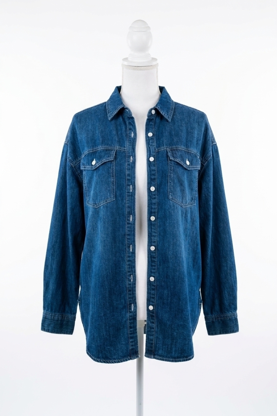 NEW LISTICLE heart pocket oversized shirt in light denim